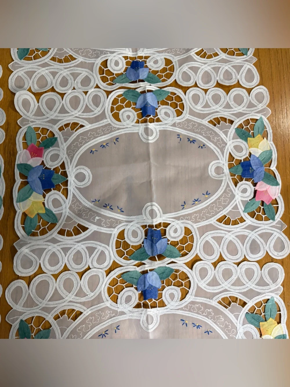 Handmade Vintage Floral Organdy Applique Placemat Set of 4
